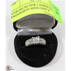 STERLING SILVER LADIES CZ ENGAGEMENT RING SIZE 8.