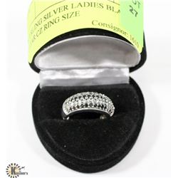 STERLING SILVER LADIES BLACK & CLEAR CZ RING SIZE