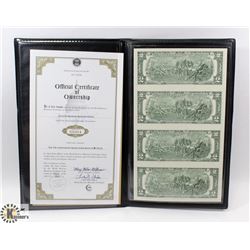 WORLD RESERVE 2003 SET OF 4 US UNCUT SHEET OF