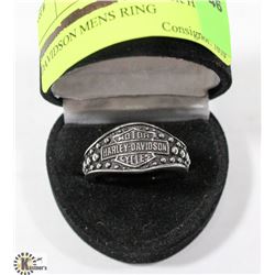 SILVER TONED & BLACK HARLEY DAVIDSON MENS RING
