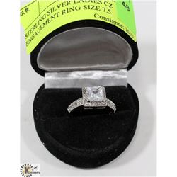 STERLING SILVER LADIES CZ ENGAGEMENT RING SIZE 7.5