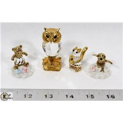 LOT OF CRYSTAL FIGURES INCL 2 OWLS, BEAR &