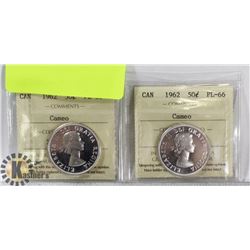 LOT OF 2 CANADIAN 1962 50 CENT COINS ICCS GRADED