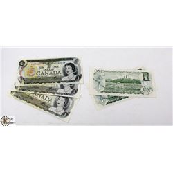 LOT OF 5- 1973 CANADIAN $1 BILLS