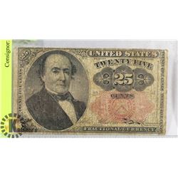 1874 US 25 CENT NOTE - LONG KEY.