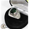 Image 1 : SILVER TONED & GREEN CZ MENS RING SIZE 10.25.