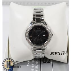 NEW LADIES SEIKO SOLAR ST. STEEL WATCH 34MM CASE