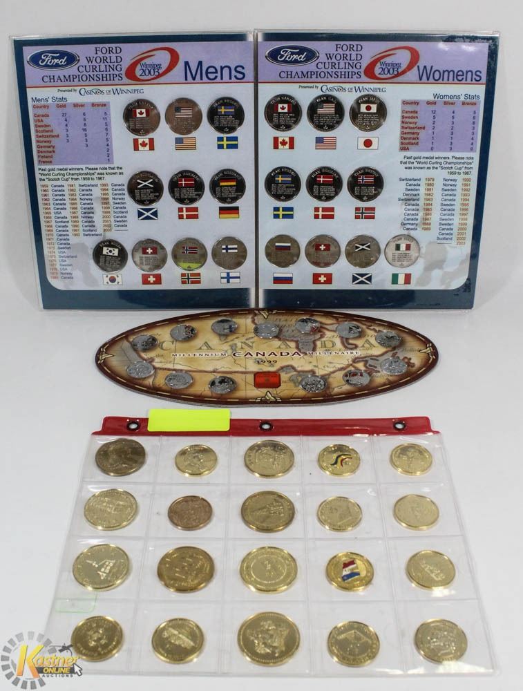 LOT OF COLLECTIBLE TOKENS INCL SHEET OF 24K GOLD