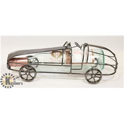 METAL WINE BOTTLE HOLDER RACE CAR,NEW