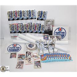 BOX OF EDMONTON OILERS COLLECTIBLES W/ SEVERAL