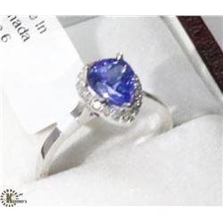 5) 14K WHITE GOLD TANZANITE & DIAMOND RING,