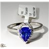 Image 2 : 5) 14K WHITE GOLD TANZANITE & DIAMOND RING,
