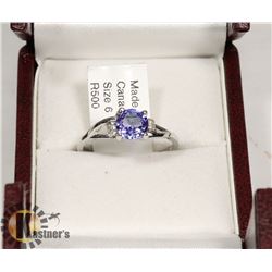 6) 10K WHITE GOLD TANZANITE & DIAMOND RING,