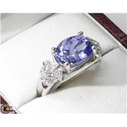 10) 10K WHITE GOLD TANZANITE & DIAMOND RING,