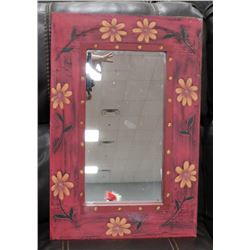 WOOD FLOWER FRAMED MIRROR 16"X24".