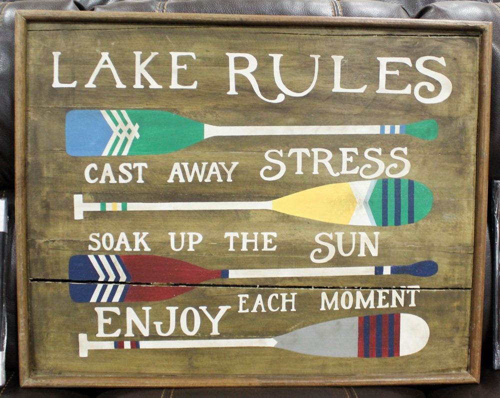 LAKE RULES DECORATIVE WOOD SIGN 30"X24".