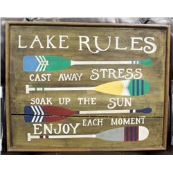 LAKE RULES DECORATIVE WOOD SIGN 30"X24".