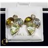 Image 1 : 13) 14K YELLOW GOLD SAPPHIRE & DIAMOND EARRINGS,
