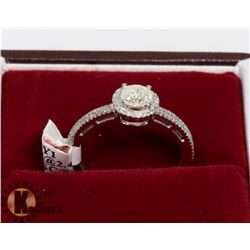 15) 14K WHITE GOLD HALO DIAMOND RING,