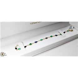 17) 10K YELLOW GOLD EMERALD & SAPPHIRE BRACELET,