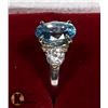 Image 3 : 19) 14K WHITE GOLD BLUE ZIRCON & DIAMOND RING,