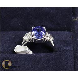 20) 10K WHITE GOLD TANZANITE & DIAMOND RING,