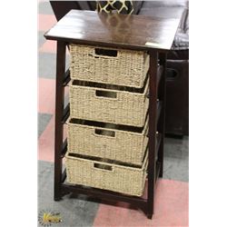4-TIER WOOD STORAGE SHELF W/ 4 WICKER