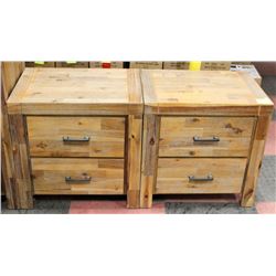 PAIR OF RUSTIC WOOD AND METAL END TABLES