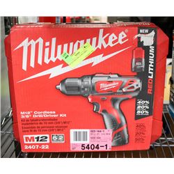 MILWAUKEE 2401-22 M12 3/8" CORDLESS DRILL/DRIVER