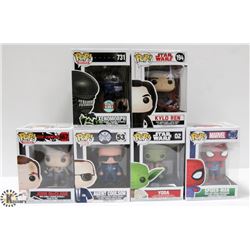 LOT OF 6 ASSORTED FUNKO POP VINYL FIGURES.