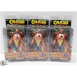 LOT OF 3 CRASH BANDICOOT ACTION FIGURES.
