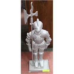 CAST IRON SILVER COLORED KNIGHT 28" TALL.