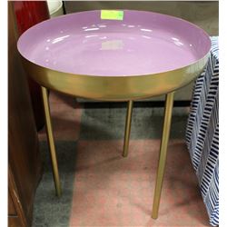DECORATIVE METAL PURPLE & GOLD END TABLE 21" TALL.