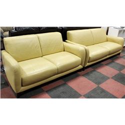 ITALSOFA YELLOW LEATHER 80" SOFA & 64" LOVESEAT.