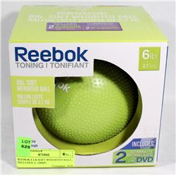 REEBOK 6 LB SOFT WEIGHTED BALL, INCLUDES 2- 10MIN