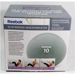 REEBOK 10 LB SOFT WEIGHTED BALL, INCLUDES 2- 10MIN