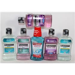 BAG OF ASSORTED COLGATE AND LISTERINE MOUTHWASHES
