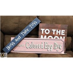 LOT OF 3 DECORATIVE WOODEN SIGNS