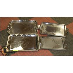 LOT OF 4 SILVER TONED SERVING TRAYS.