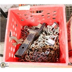 LOT OF ASSORTED INCLUDING CHAINS, CARABINERS,