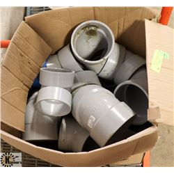 BOX OF LARGE DIAMETER PLUMBING ELBOWS, Y'S AND