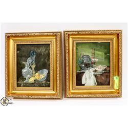 LOT OF 2 GOLD TONE FRAMED NEEDLE POINT PICTURES
