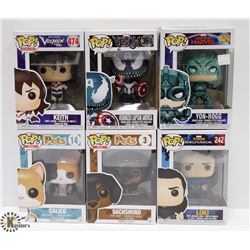 LOT OF 6 ASSORTED FUNKO POP VINYL FIGURES.