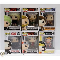 LOT OF 6 ASSORTED FUNKO POP VINYL FIGURES.