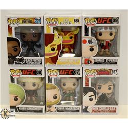 LOT OF 6 ASSORTED FUNKO POP VINYL FIGURES.