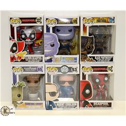 LOT OF 6 ASSORTED FUNKO POP VINYL FIGURES.