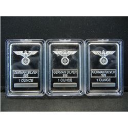 CLAD (3) GERMAN SILVER ART BARS ONE OUNCE EACH
