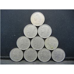 (10) 1950's Belgium One Francs