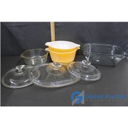 (4) Assorted Pyrex Dishes & (3) Extra Glass Lids