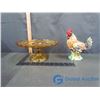 Image 1 : Glass Cake Plate and Enamel Rooster